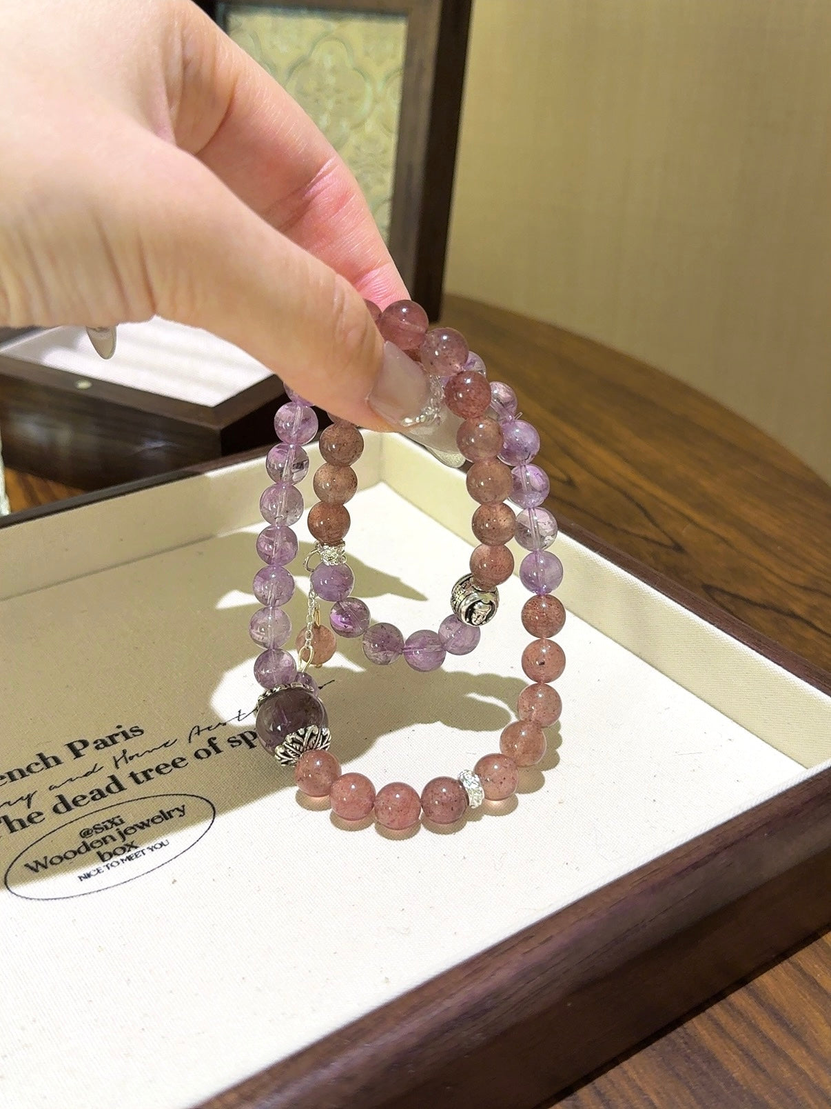 ▫️▪️ Strawberry crystal amethyst multi-circle bracelet